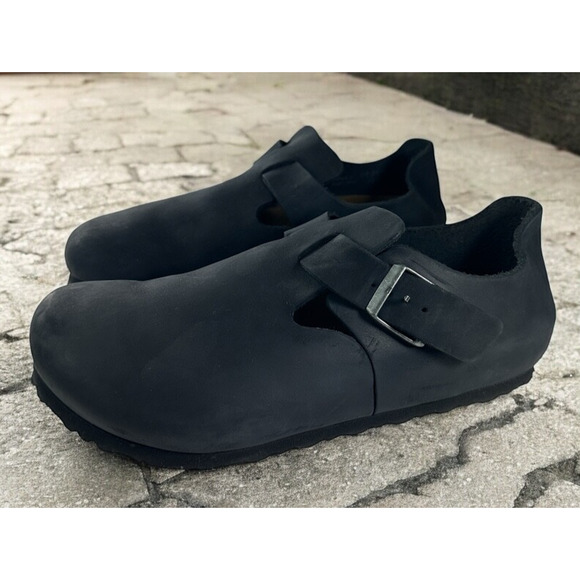 Birkenstock Shoes - Birkenstock London Oiled Leather Nubuck Clog Sandal Black Women's Size 9 Men's 7